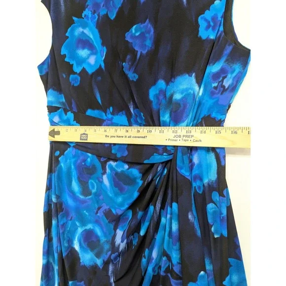 Chaps Blue Black‎ Floral Sleeveless Knee Length Dress XL Boat Neck Twist Front - Picture 6 of 6